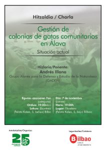 [:es]Charla (Bilbao) Gestión de colonias de gatos comunitarios en Álava[:eu]Hitzaldia (Bilbo) Gestión de colonias de gatos comunitarios en Álava[:]