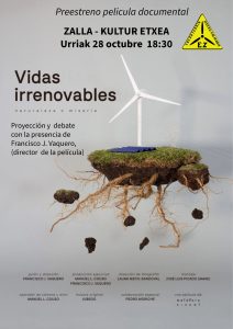 [:es]Proyección y debate (Zalla) Vidas irrenovables[:eu]Proiekzioa eta eztabaida (Zalla) Vidas irrenovables[:]