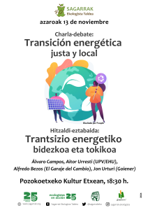 [:es]Charla - debate (Basauri) Hablemos sobre la transición energética[:eu]Hitzaldi - eztabaida (Basauri) Trantsizio energetikoaz egin dezagun berba[:]